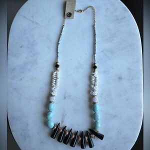 Anthropologie Turquoise, Black & White Beaded Statement Necklace